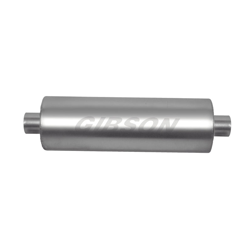 Gibson SFT Superflow Center/Center Round Muffler – 8x24in/2.5in Inlet/3in Outlet – Stainless
