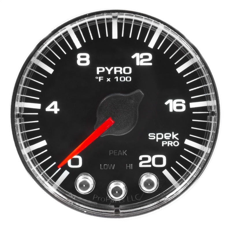 Autometer Spek-Pro EGT Gauge Pyro. 2 1/16in 2000f Stepper Motor W/Peak & Warn Black / Chrome Universal | P310318
