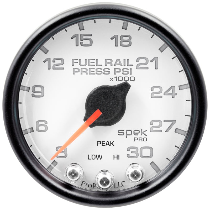 Autometer Spek-Pro Fuel Rail Pressure Gauge 2 1/16in 30Kpsi Stepper Motor W/Peak & Warn White / Black Universal | P32112