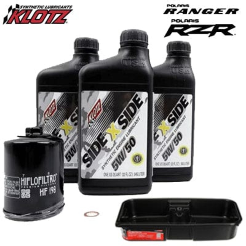 SXS Oil Change Kit 10W50 / W Oil Filter and Drain Pan, Polaris Ranger & RZR by Klotz