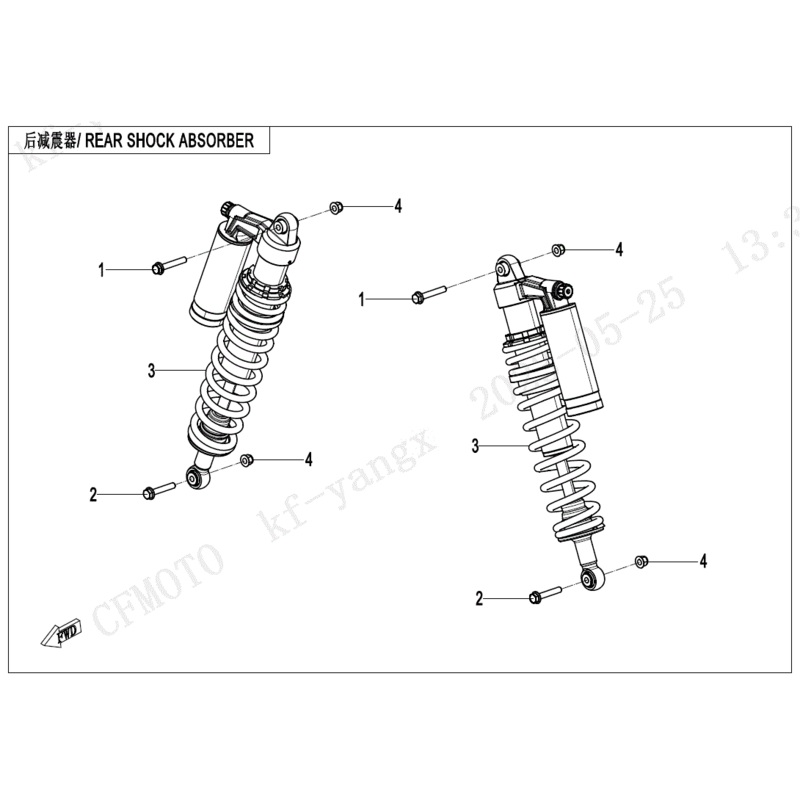 Rear Gas Shock Absorber Force Red by CF Moto