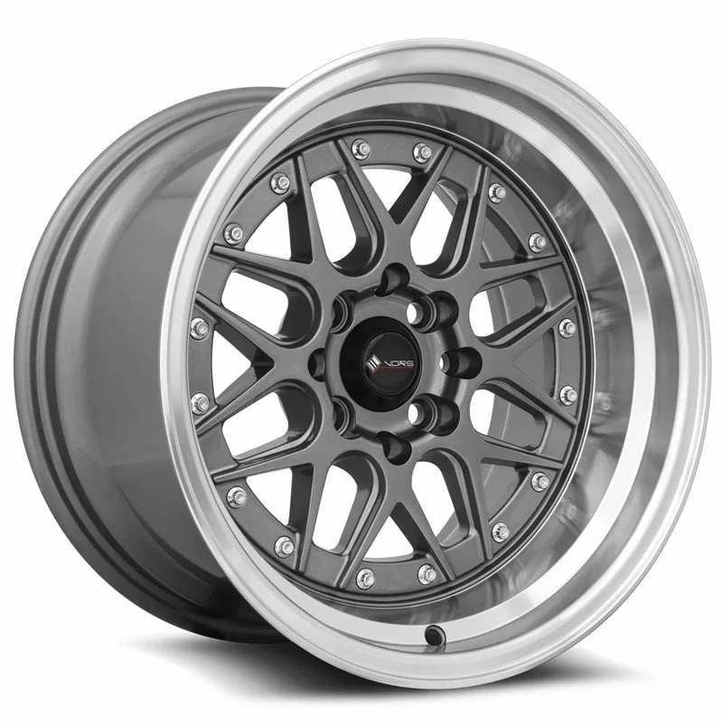 VORS VR7 16″ 4×108 Gun Metal Machine Lip Chrome Rivet