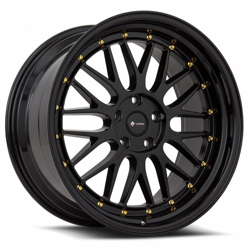 VORS VR8 18″ 5×115 All Black Gold Rivet